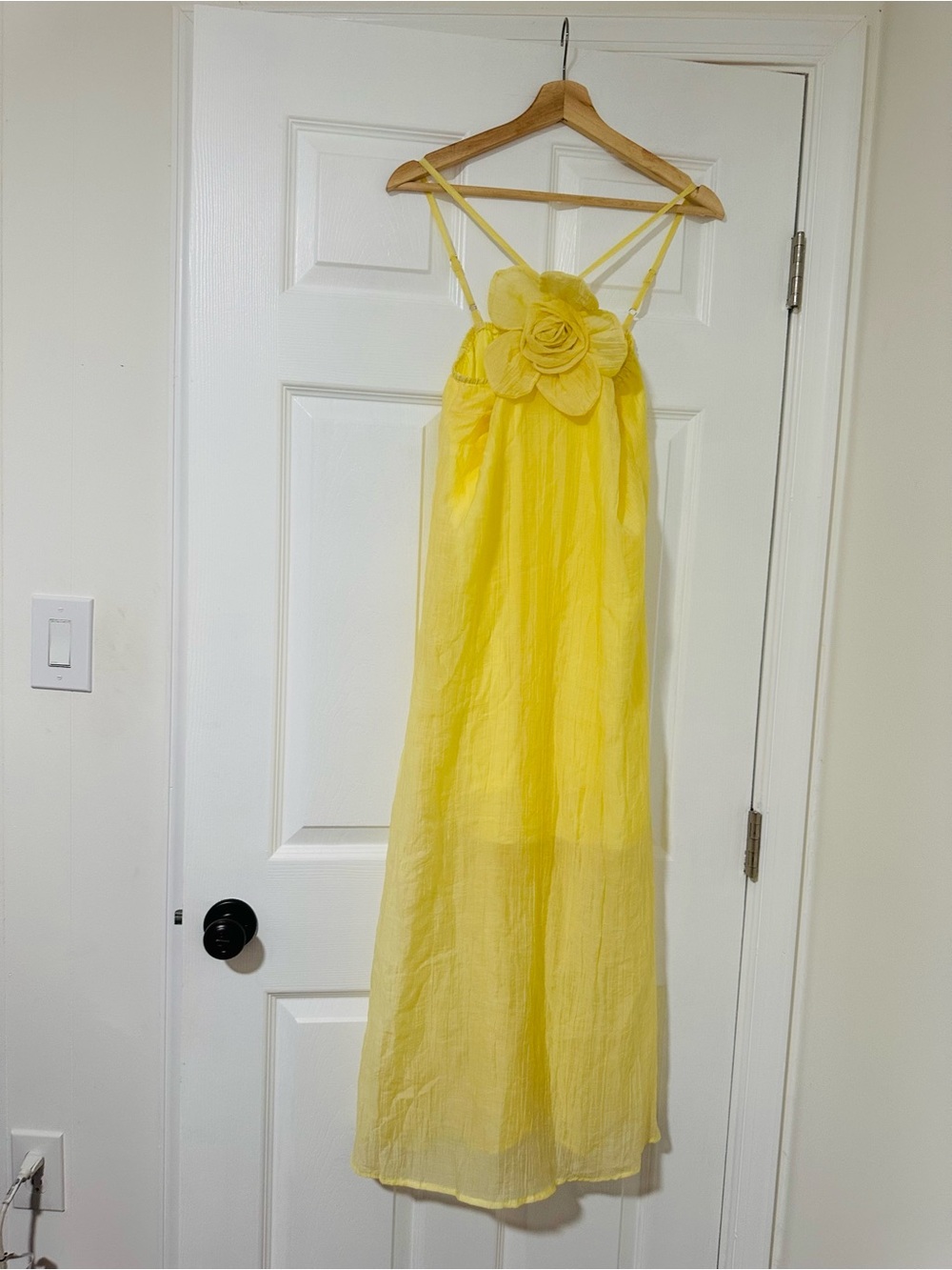 Yellow Floral Detail Spaghetti-Strap Maxi Dress